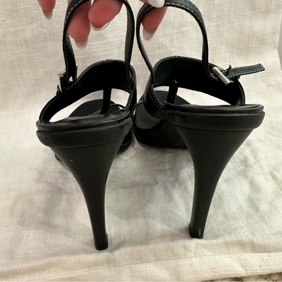 Prada black leather sling back high heels sandals - Picture 4 of 12